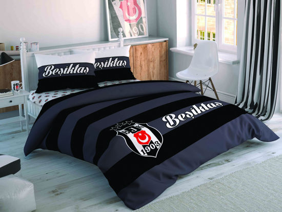 Taç Lisanslı Beşiktaş Striped Çift Kişilik Nevresim Takım resmi