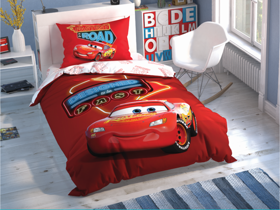 Taç Lisanslı Disney Cars Shiny Road Tek Kişilik Nevresim Takımı resmi