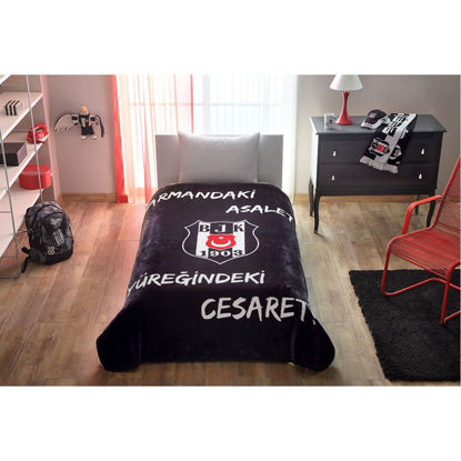 Taç Lisanslı Beşiktaş Logo Tek Kişilik Battaniye 160X220 resmi