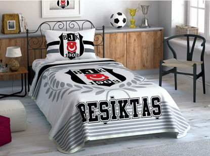 Taç Lisanslı Beşiktaş Black And White Tek Kişilik Pike Takımı resmi