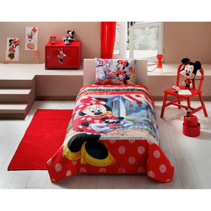 Taç Lisanslı Disney Minnie Mouse Tea Time Tek Kişilik Yatak Örtüsü resmi