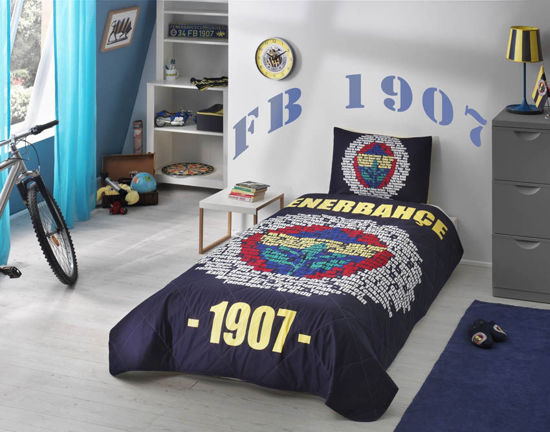 Taç Lisanslı Fenerbahçe Marşlı Logo Tek Kişilik Yatak Örtüsü resmi